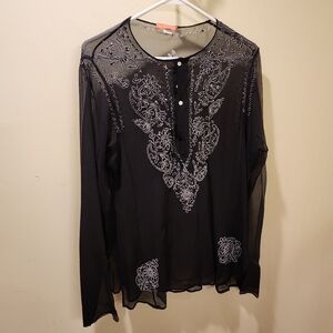 Glam Black 100% Silk Light Weight tunic blouse size 38